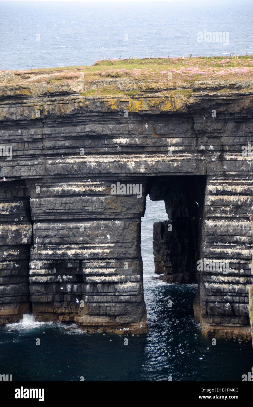 Erosione di onda formata finestra sulla scogliera rocciosa. County Clare, Irlanda. Foto Stock
