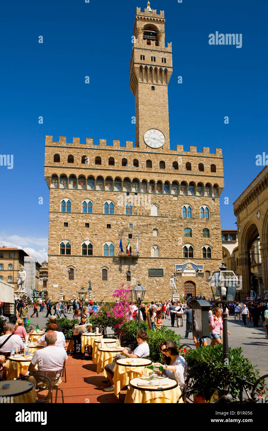 Piazza della Signoria e Palazzo Vecchio a Firenze Foto Stock