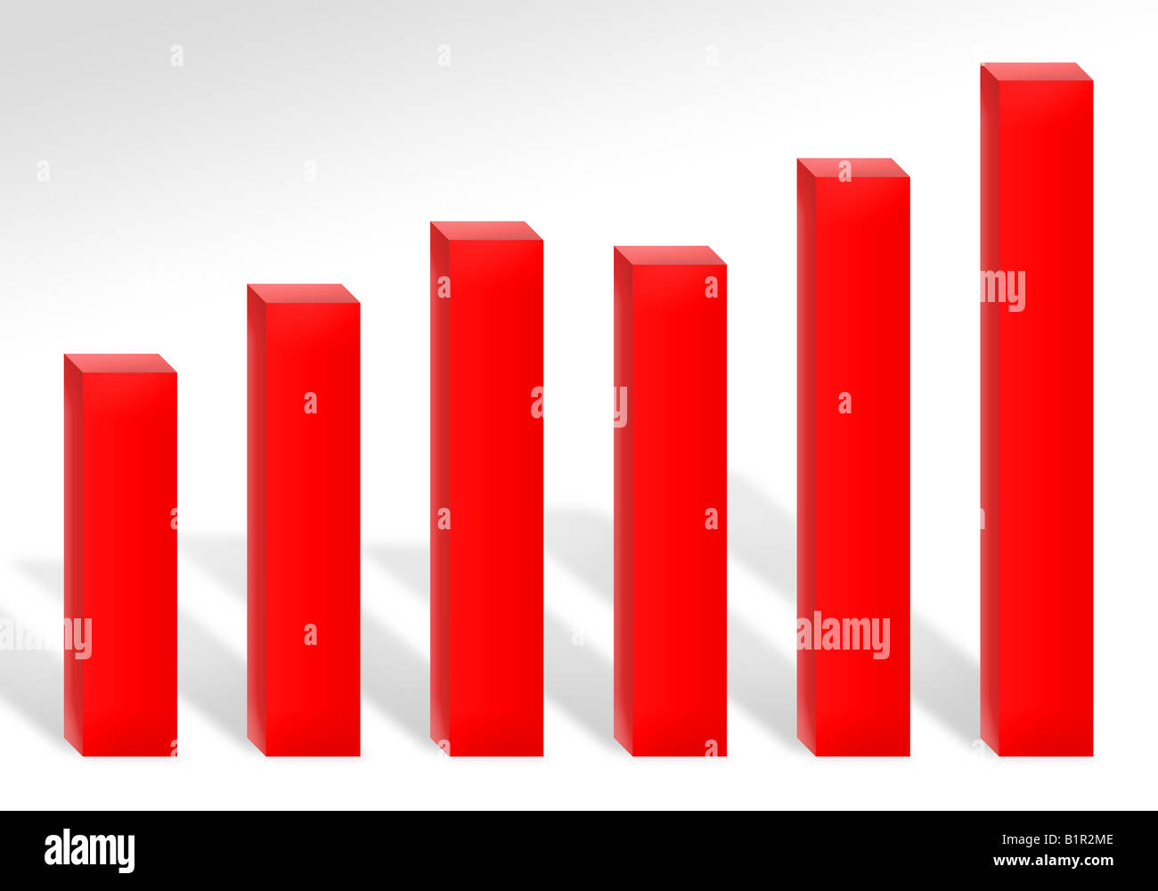 Un 3d red bar chart illustrazione che mostra profitti o la crescita Foto Stock
