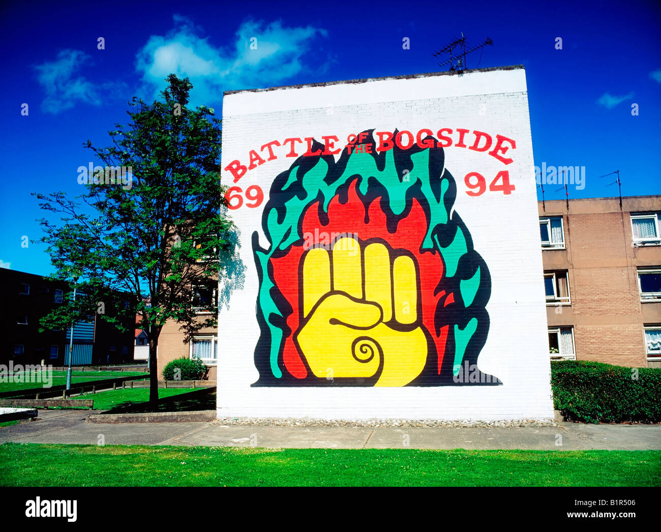 Murale commemorativo, vicino a Free Derry Corner, Derry City, Irlanda Foto Stock