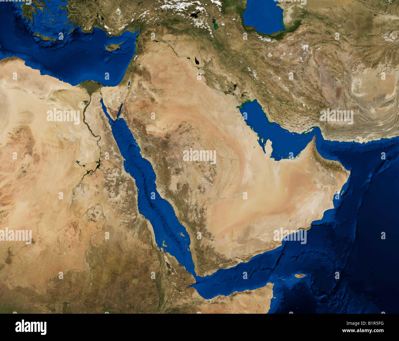 True color terra/dello spettroradiometro MODIS Immagine satellitare della penisola arabica, reso in azimutale di Lambert uguale area proiezione. Foto Stock