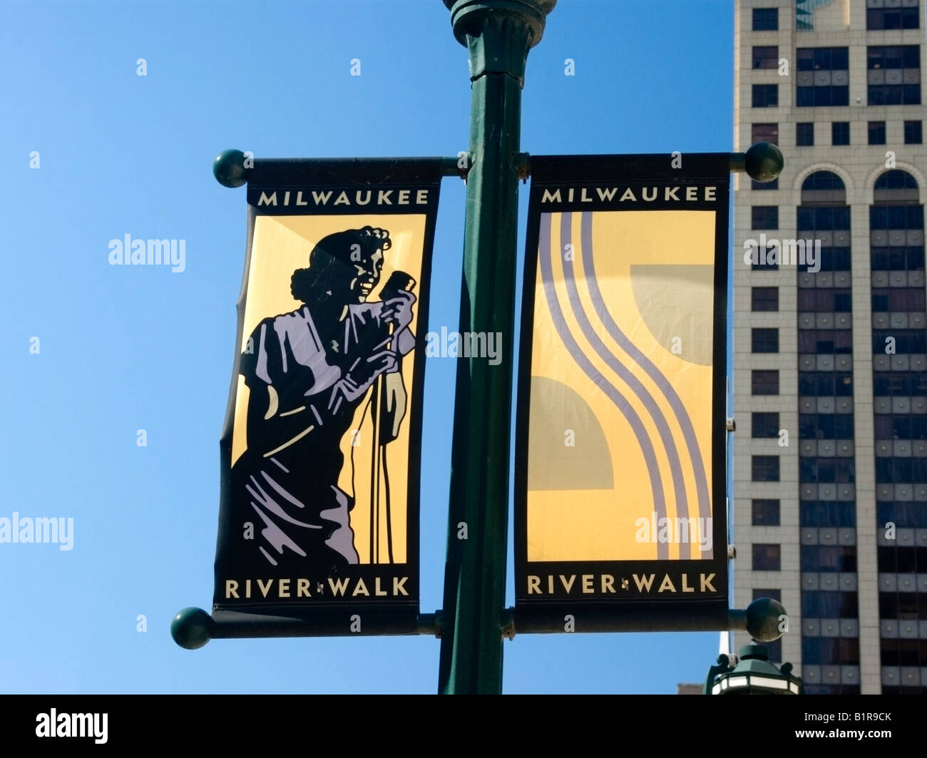 Milwaukee Wisconsin Riverwalk segno Foto Stock