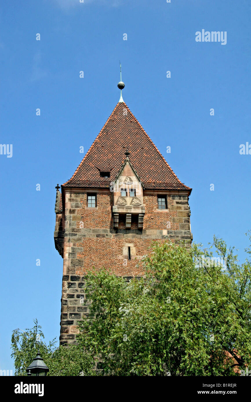 Schuldturm Maennereisen, debitori prigione torre, costruita 1323 sotto la supervisione del maestro costruttore Conrad Stromer, Norimberga, Mi Foto Stock