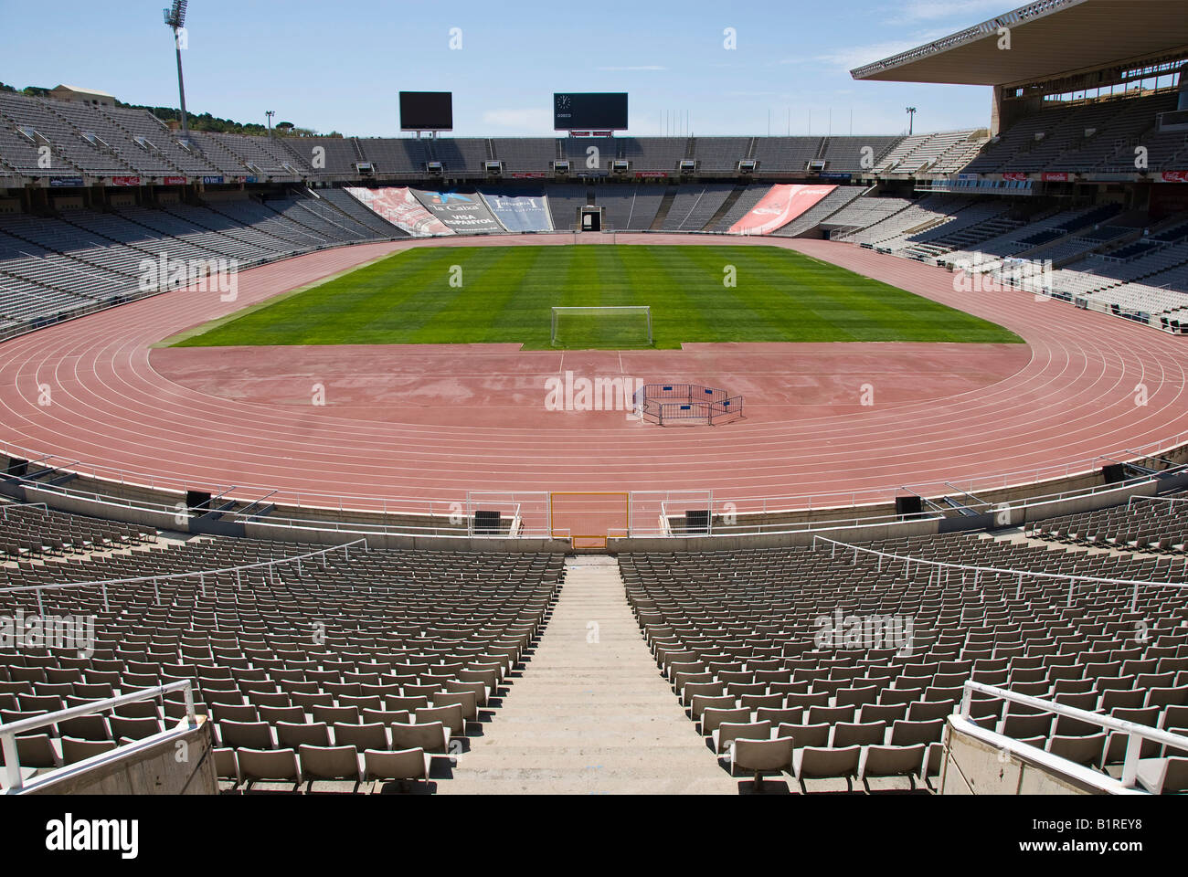 Stadio Olimpico Estadi Olímpic Lluís Companys, precedentemente noto come Estadi Olímpic de Montjuïc, sul promontorio di Montjuïc, Barcellona, S Foto Stock