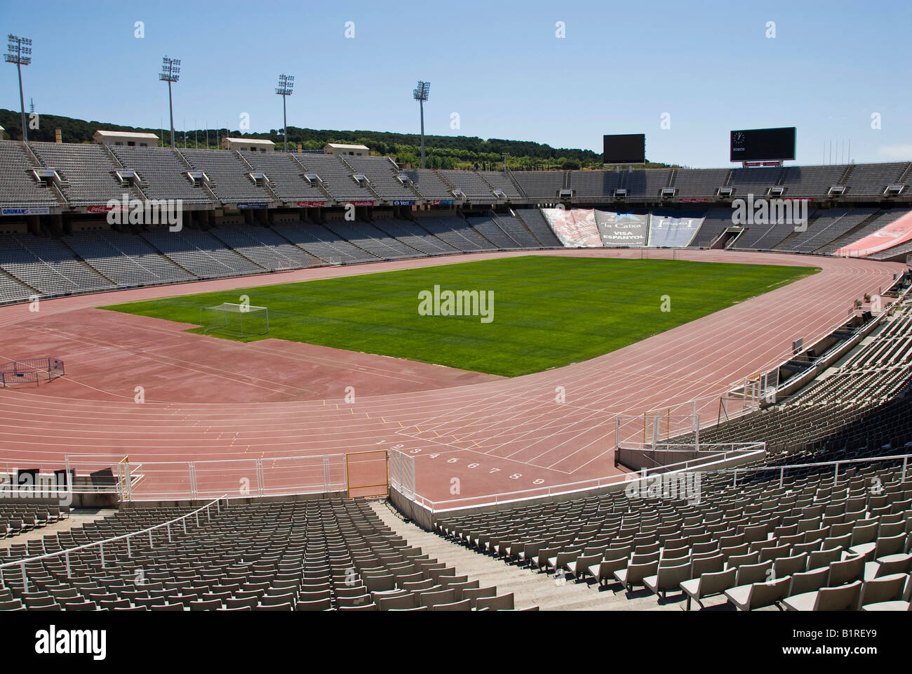 Stadio Olimpico Estadi Olímpic Lluís Companys, precedentemente noto come Estadi Olímpic de Montjuïc, sul promontorio di Montjuïc, Barcellona, S Foto Stock