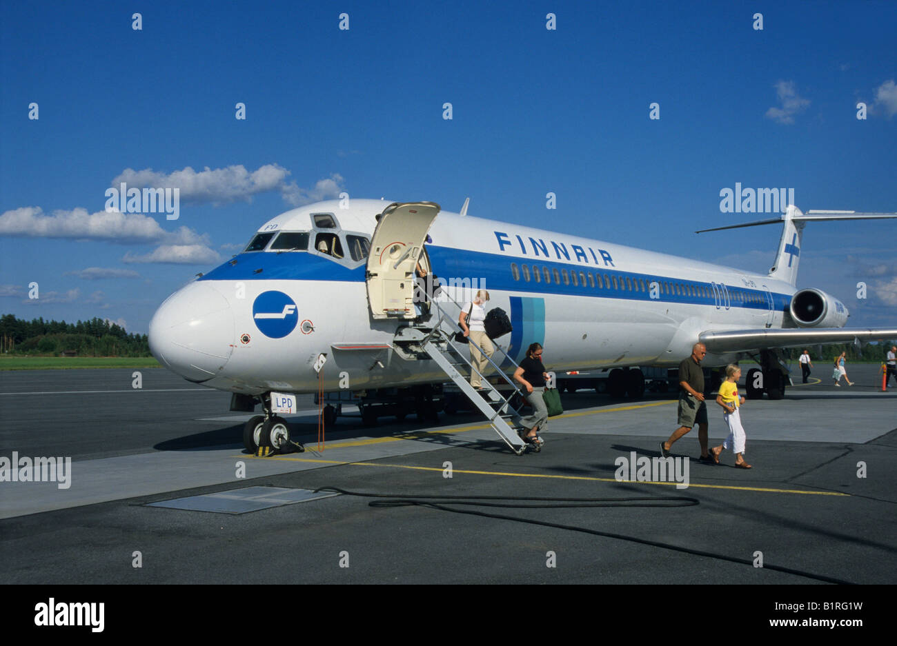 Piano di Finnair, aeroporto di Kuopio, Finlandia e Scandinavia, Europa Foto Stock