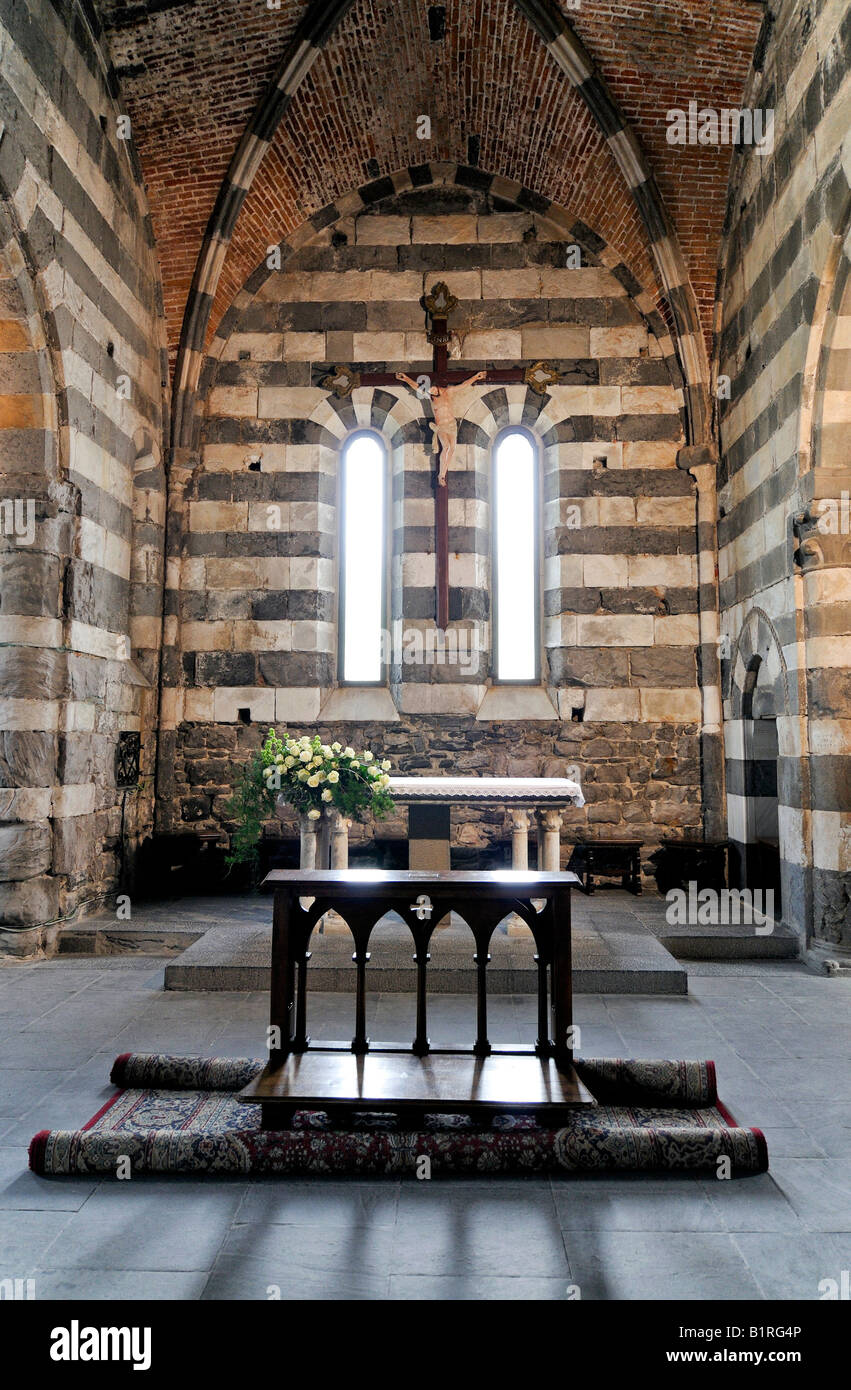 Interno della cappella della fortezza di Portofino Liguria Cinque Terre, Italia, Europa Foto Stock