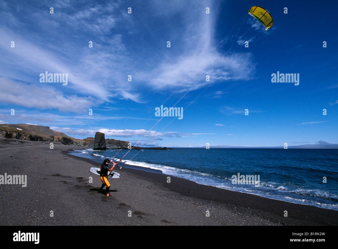 Kite surfer, Hoefn, Islanda Foto Stock