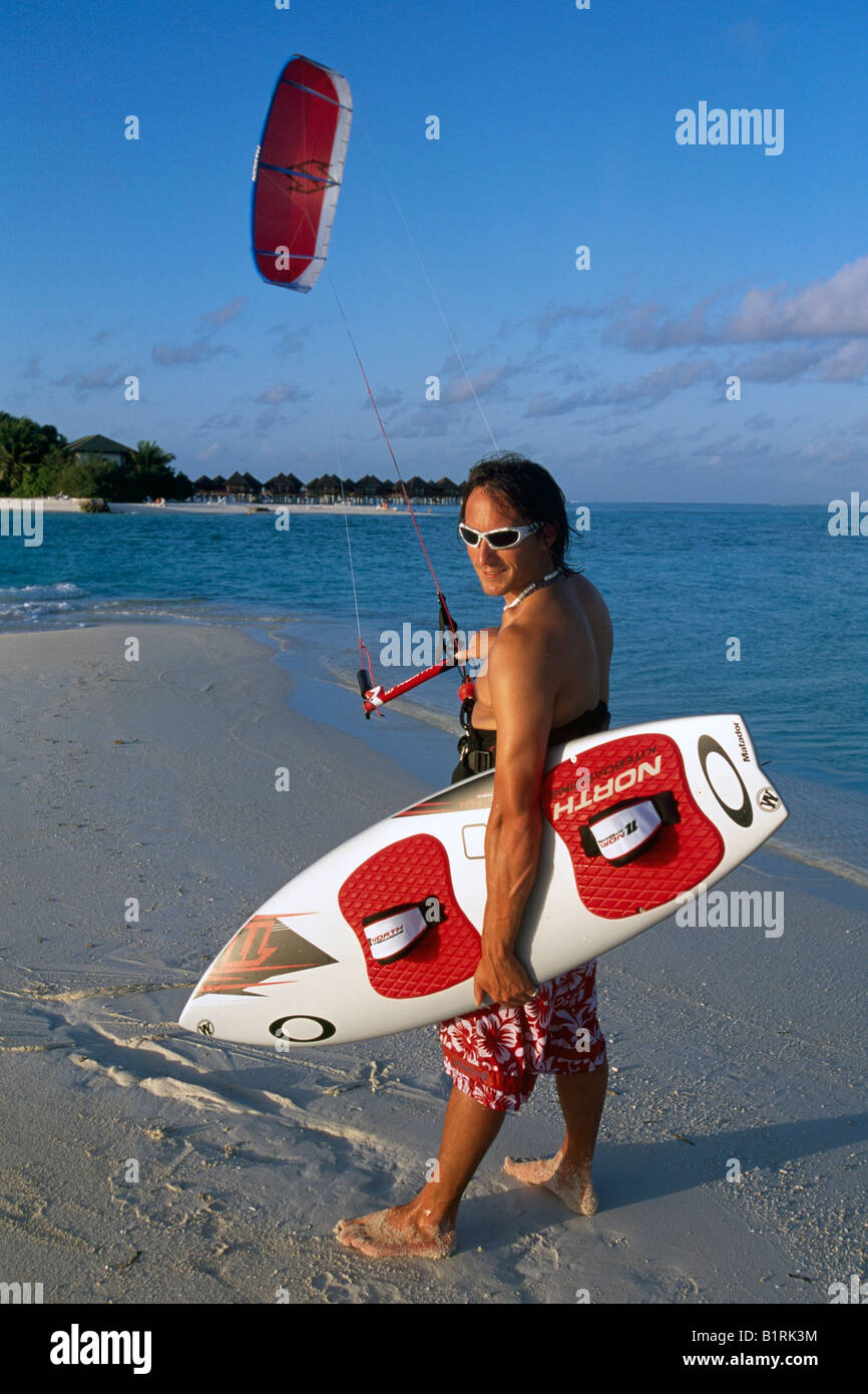 Il kite surf, Olhuveli, Atollo Sud, Maledives Foto Stock