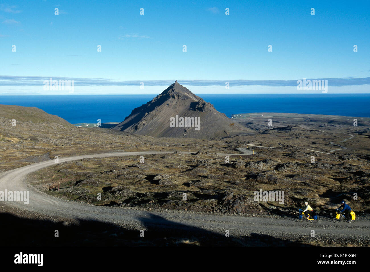 Mountainbiking, Stapafell, Snaefellsness, Islanda Foto Stock