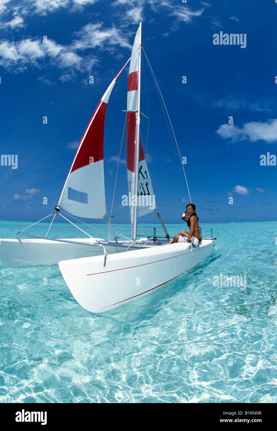 Catamarano, Olhuveli, South Male Atoll, Maldive, Asia Foto Stock