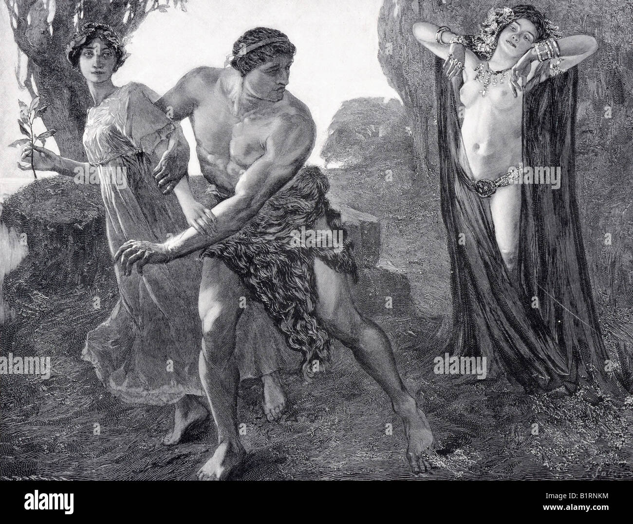 Herkules am Scheidewege, Hercules al bivio, xilografia dall Annuario Moderne Kunst di Meisterholzschnitten, moderno Ar Foto Stock