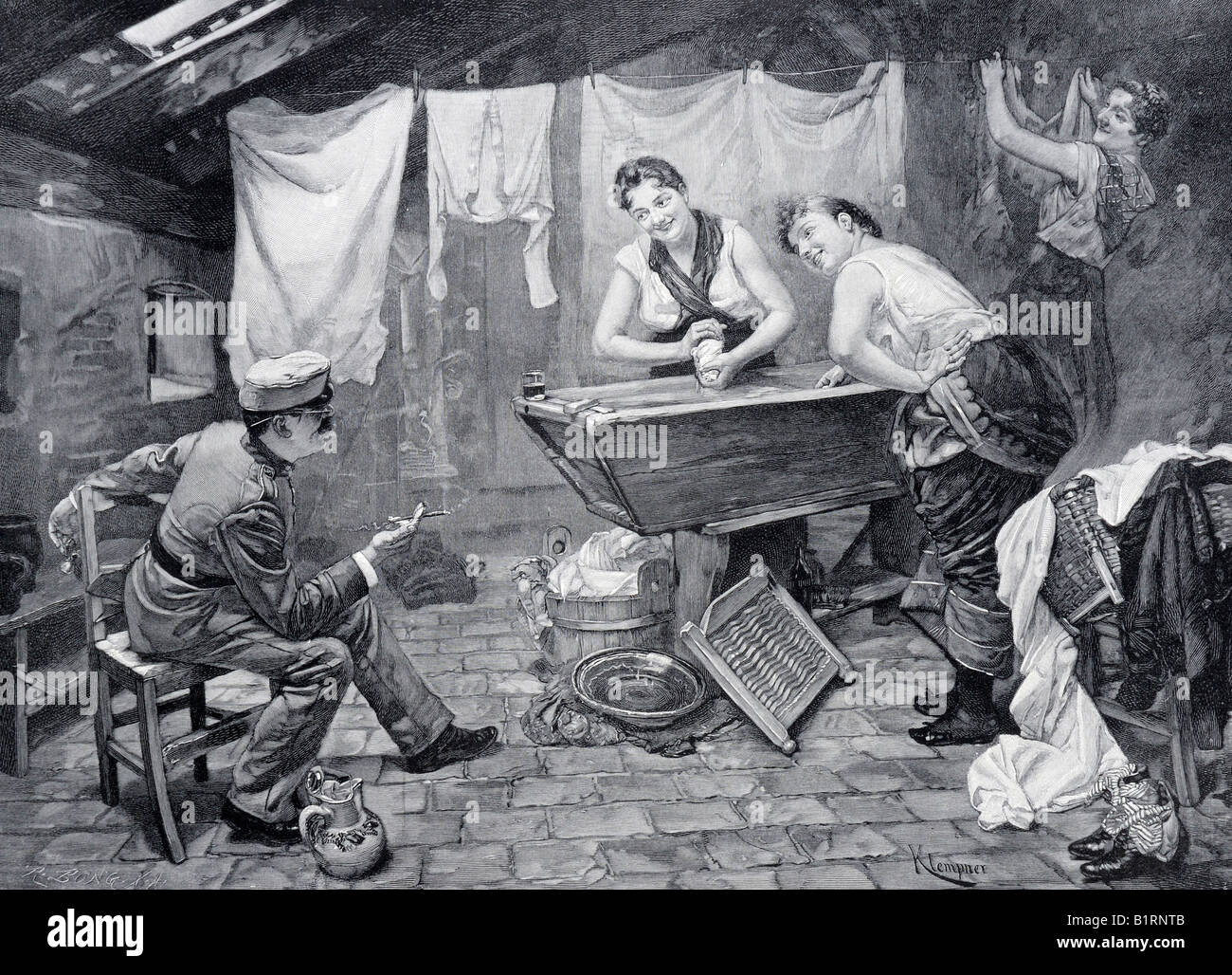 Auf Urlaub, xilografia dall Annuario Moderne Kunst di Meisterholzschnitten, arte moderna in Master xilografie, 1900 Foto Stock