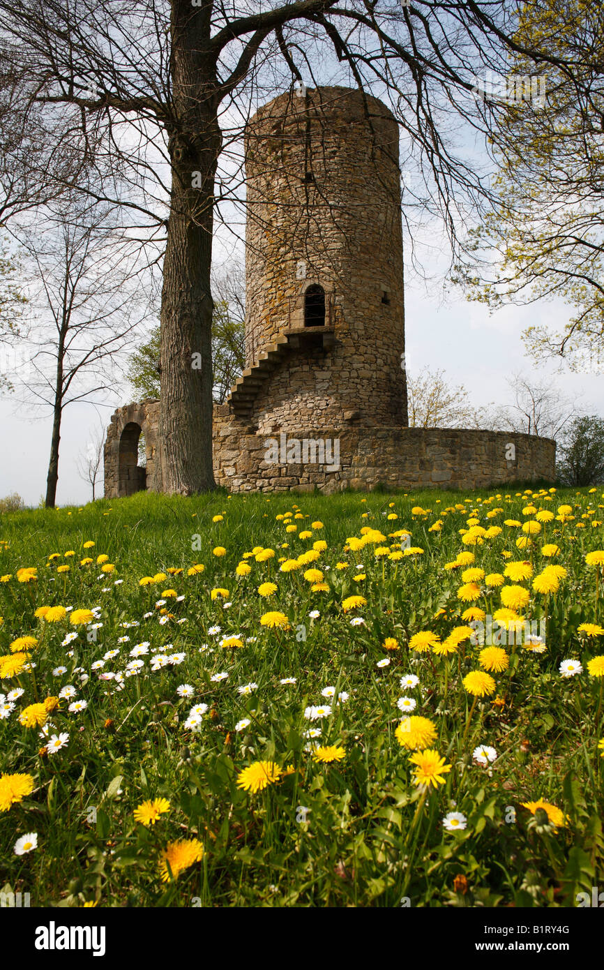Torre pendente vicino Mellrichstadt, Rhoen-Grabfeld, bassa Franconia, Baviera, Germania, Europa Foto Stock