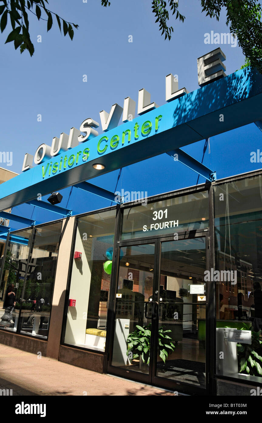 Louisville Kentucky KY centro turistico e un cartello stradale Foto Stock
