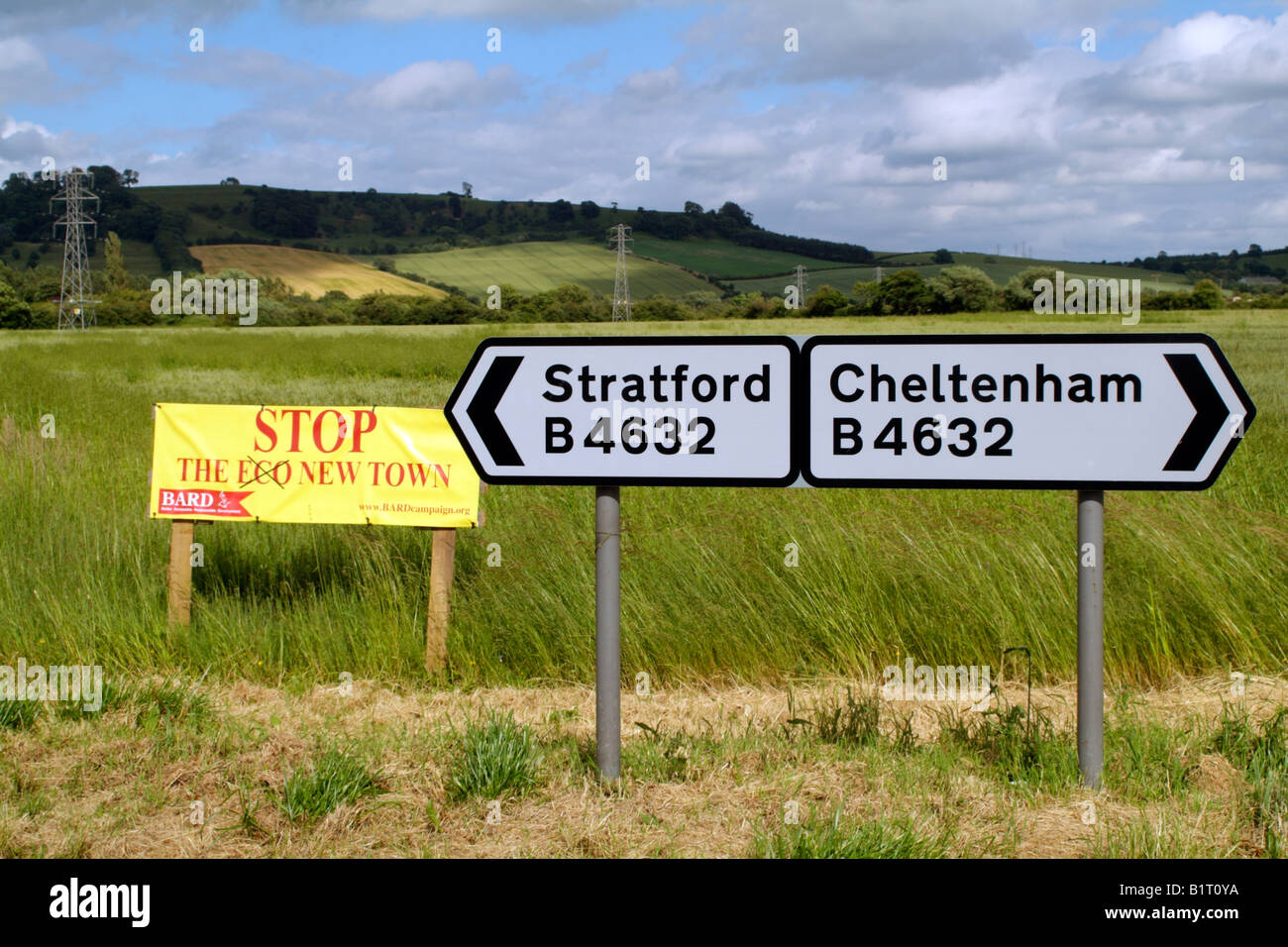 Smettere di nuova città ECO segno a lunga Marston vicino a Stratford upon Avon Inghilterra Foto Stock