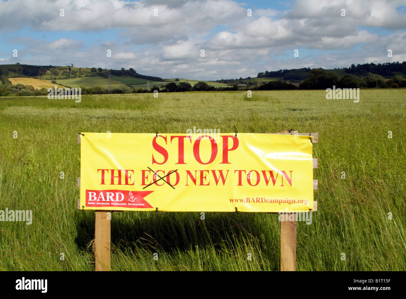 Smettere di nuova città ECO segno a lunga Marston vicino a Stratford upon Avon Inghilterra Foto Stock