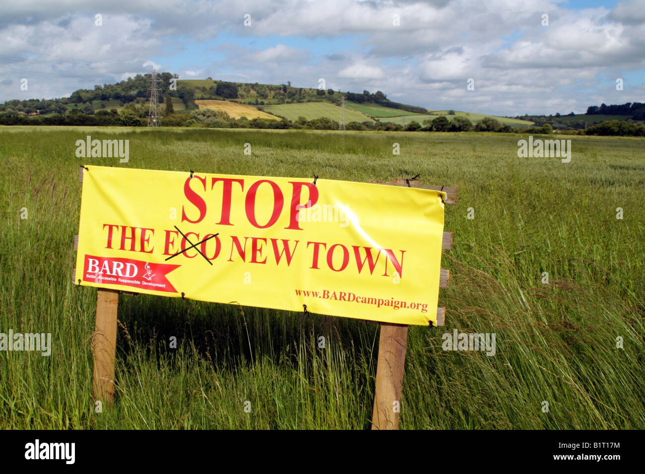Smettere di nuova città ECO segno a lunga Marston vicino a Stratford upon Avon Inghilterra Foto Stock