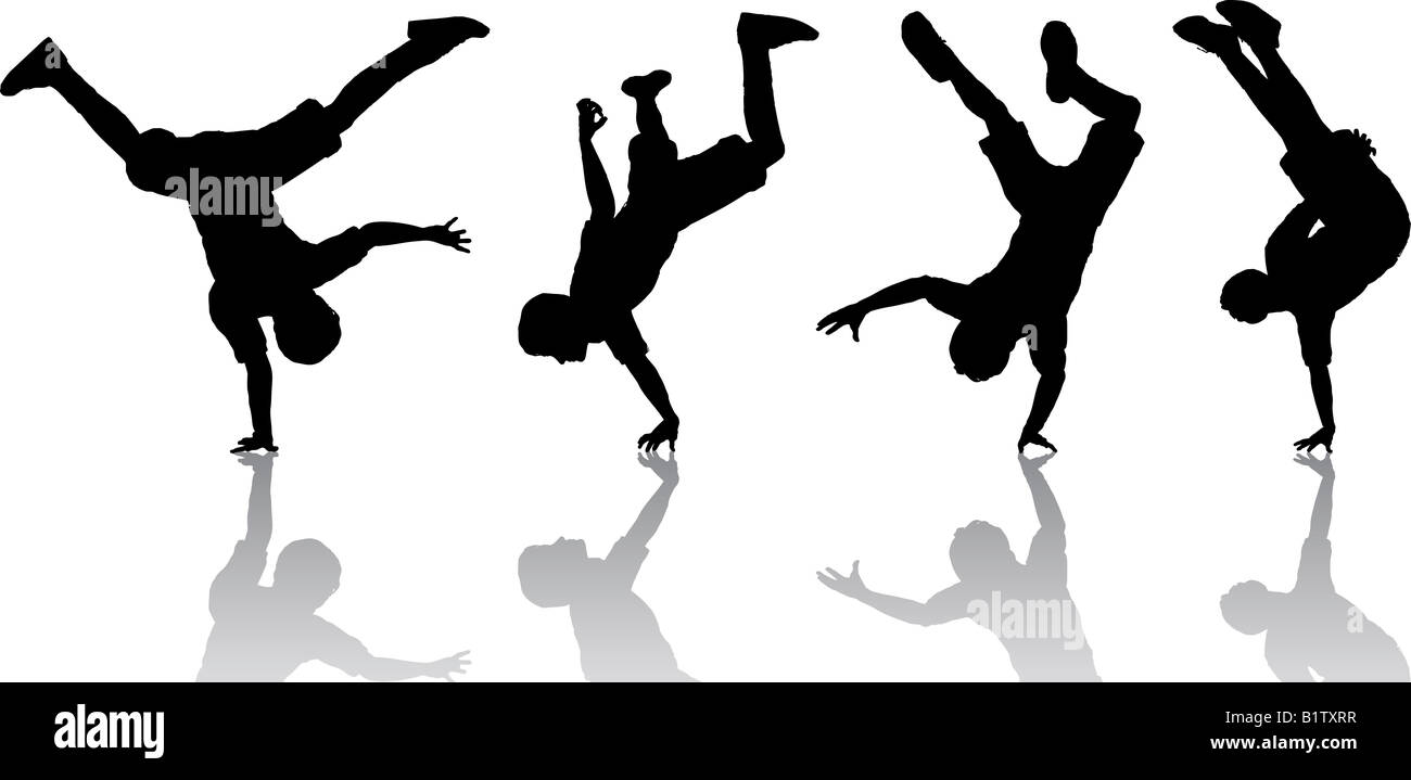 Sagome di breakdancers Foto Stock