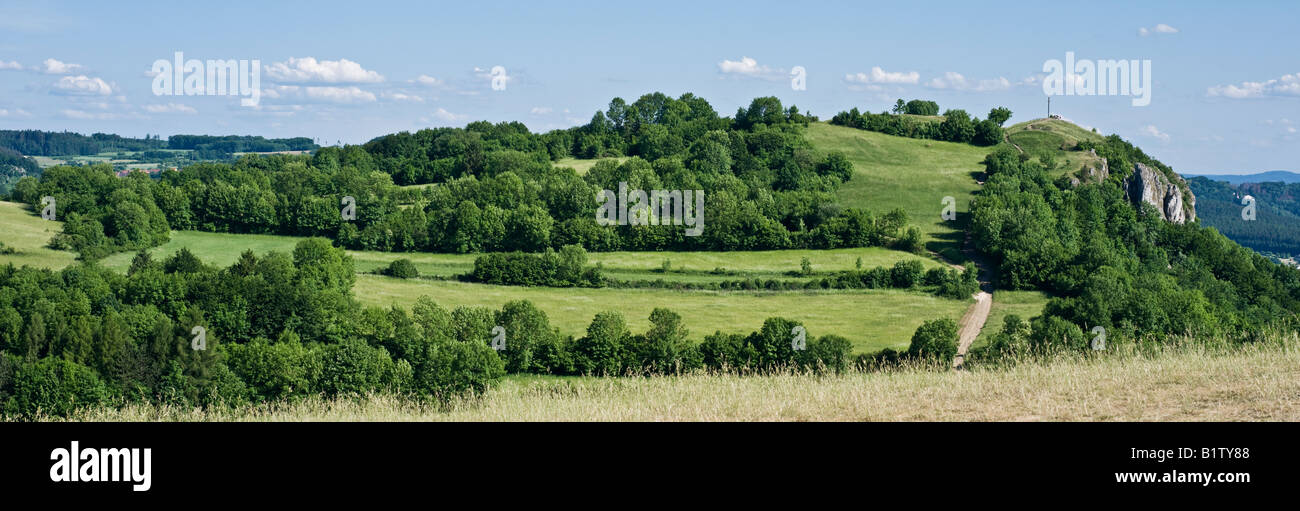 Panoramica della collina Walberla, Franconia, Germania Foto Stock