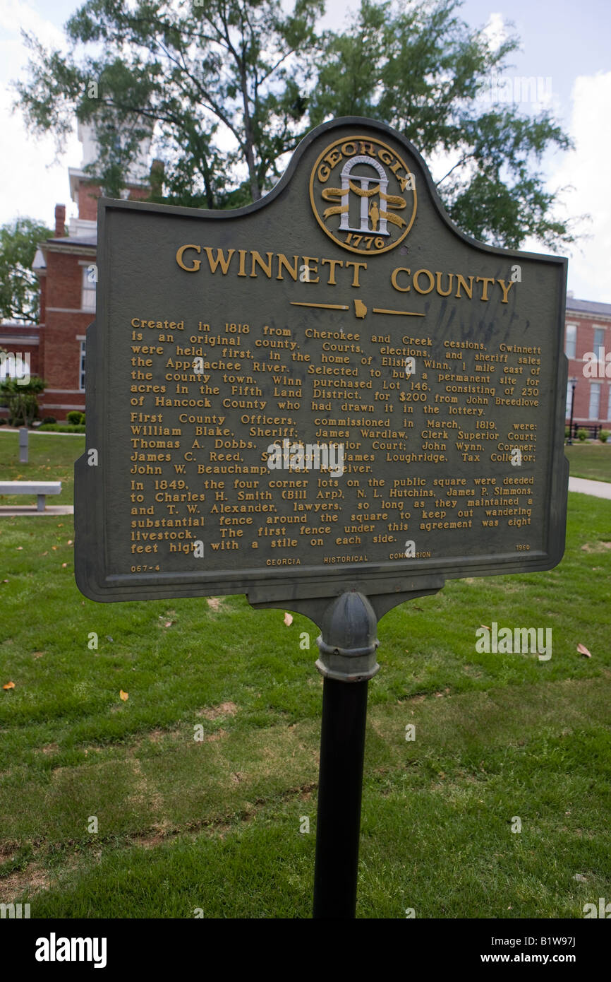 La Georgia marcatore storico - Gwinnett County Foto Stock