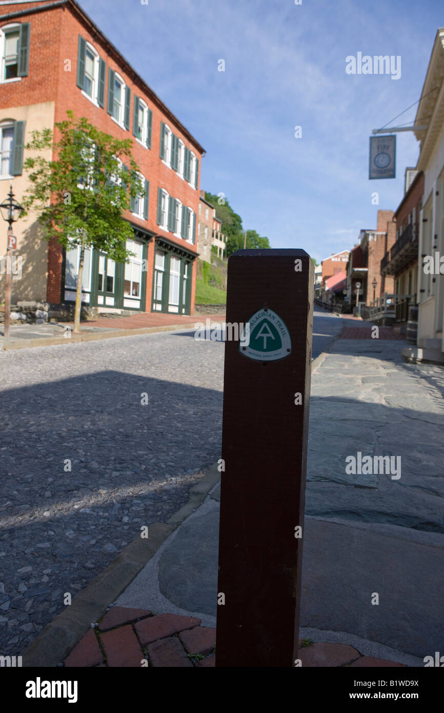 L'Appalachian Trail attraversa High Street, harpers Ferry National Historical Park, harpers Ferry, West Virginia. Foto Stock