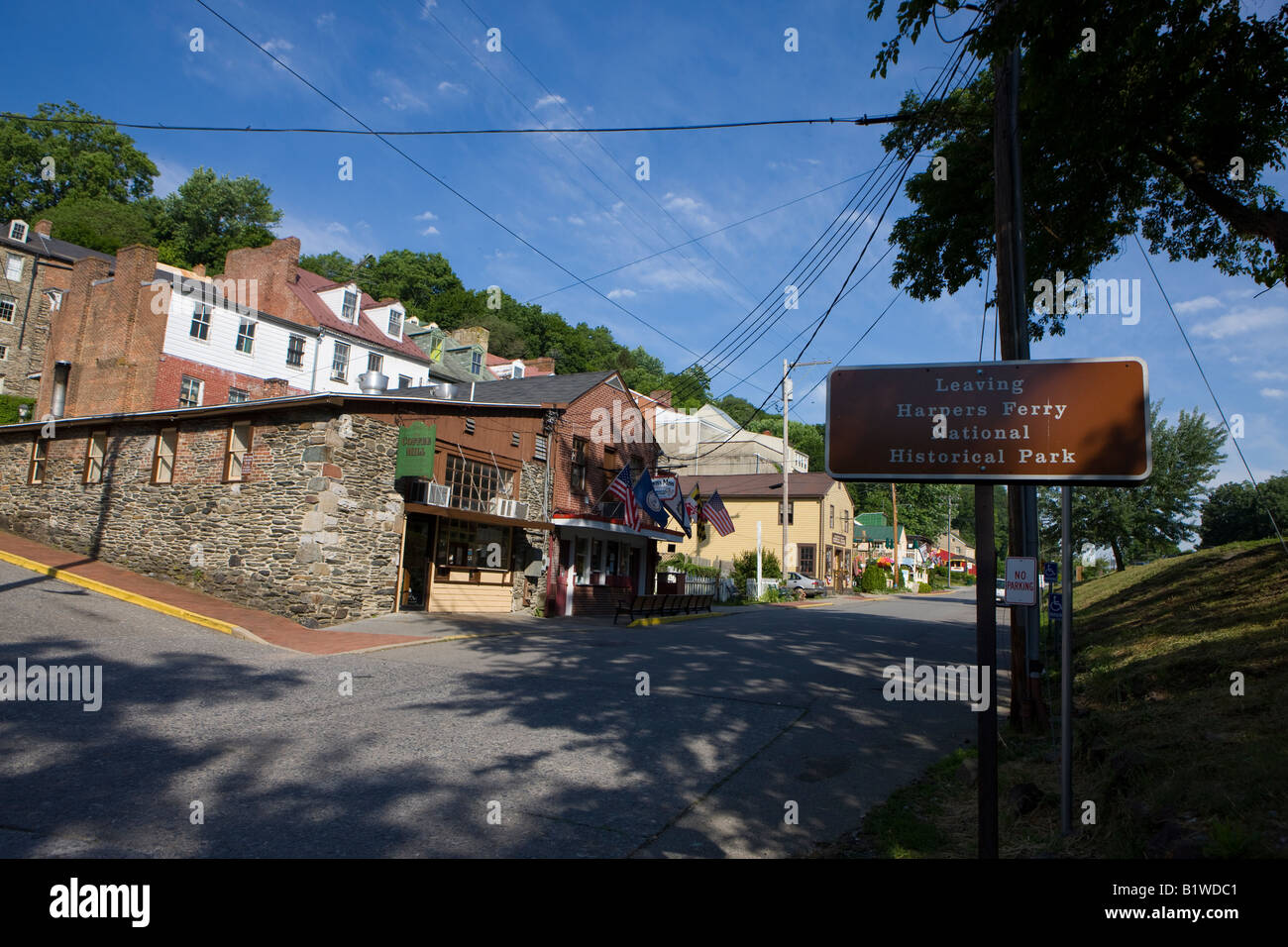Segno che designa il confine tra il parco e il resto della città, harpers Ferry National Historical Park, West Virginia Foto Stock