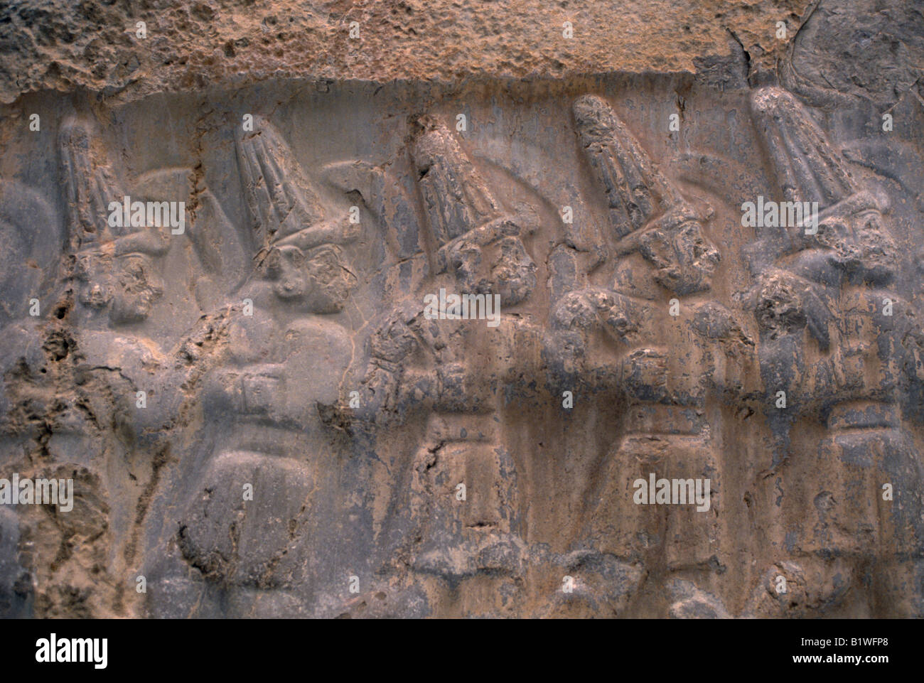 La Turchia Anatolia centrale Corum Hattusas l antico sito di Hittita città capitale. Grande tempio di pietra di intaglio di sfiato dettaglio Foto Stock