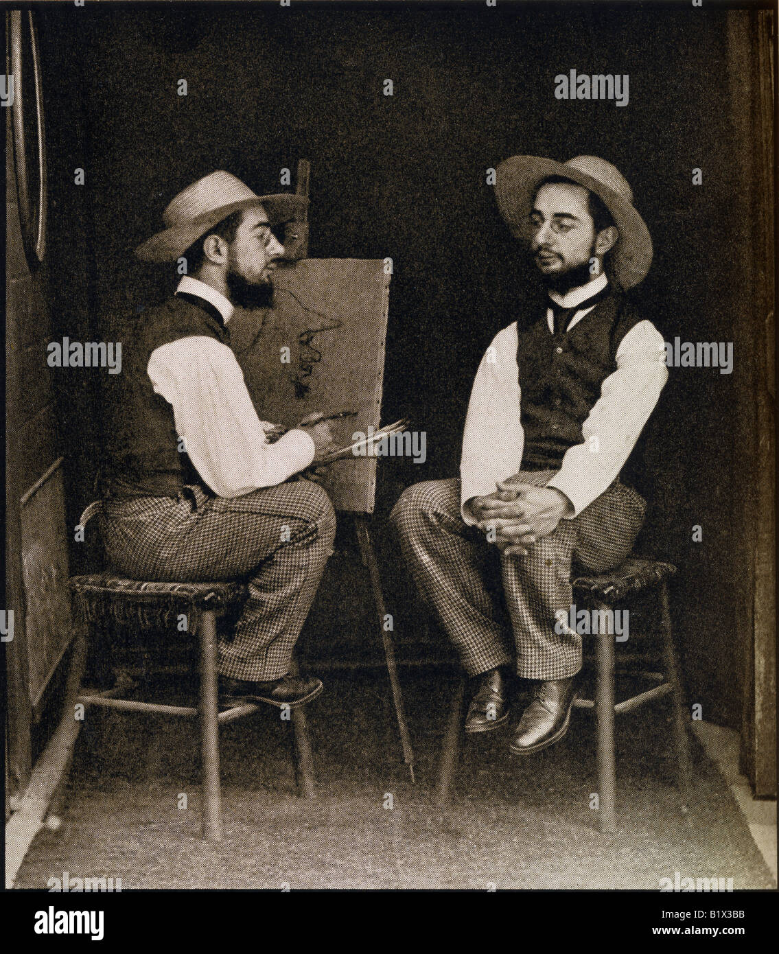 Lautrec da una doppia fotografia. Henri Marie Raymond de Toulouse Lautrec Monfa, 1864 -1901. Foto Stock