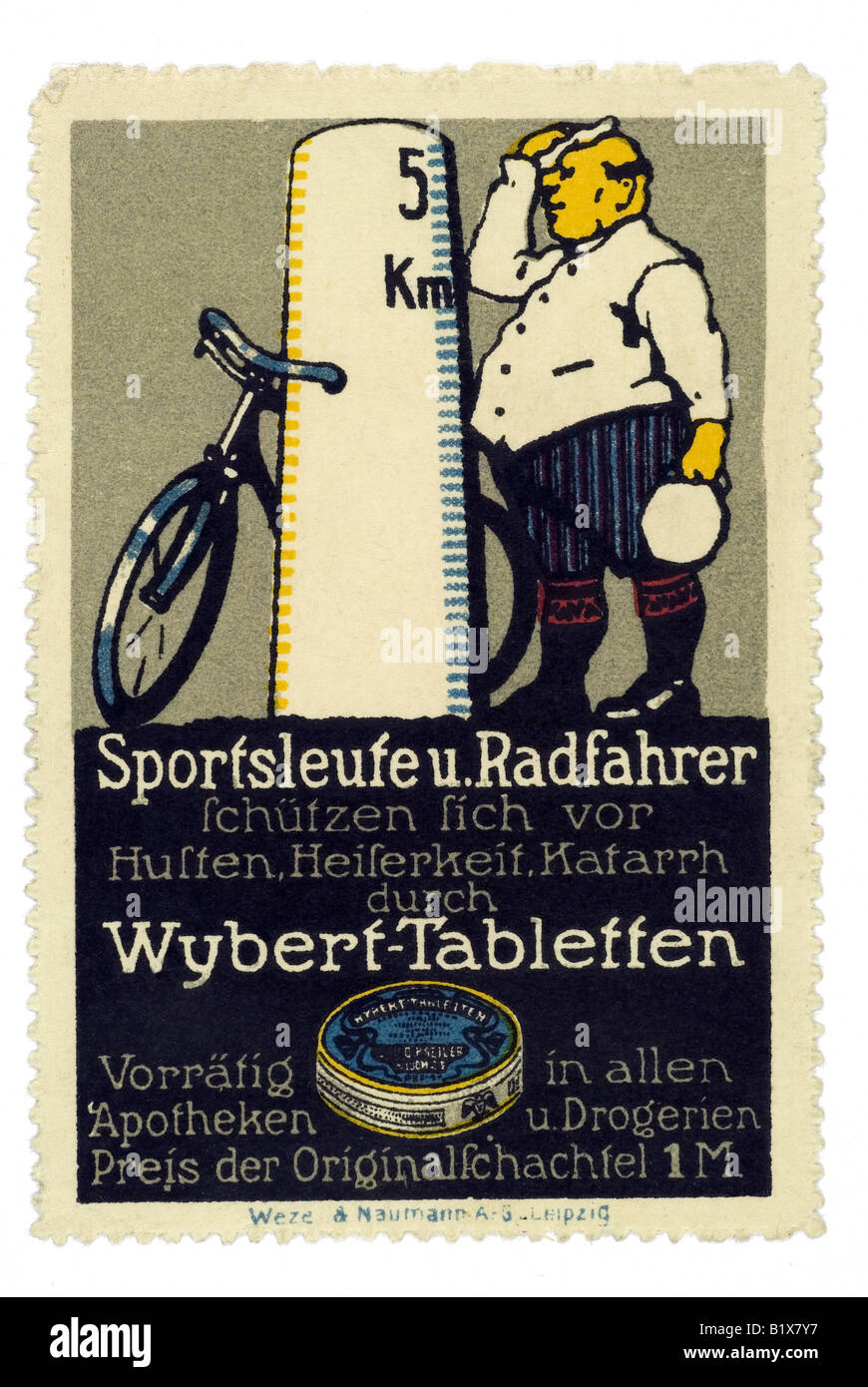 Timbro di trading compresse Sportsleute und Radfahrer schützen sich vor Husten Heiserkeit Katarrh durch Wybert Tabletten Foto Stock