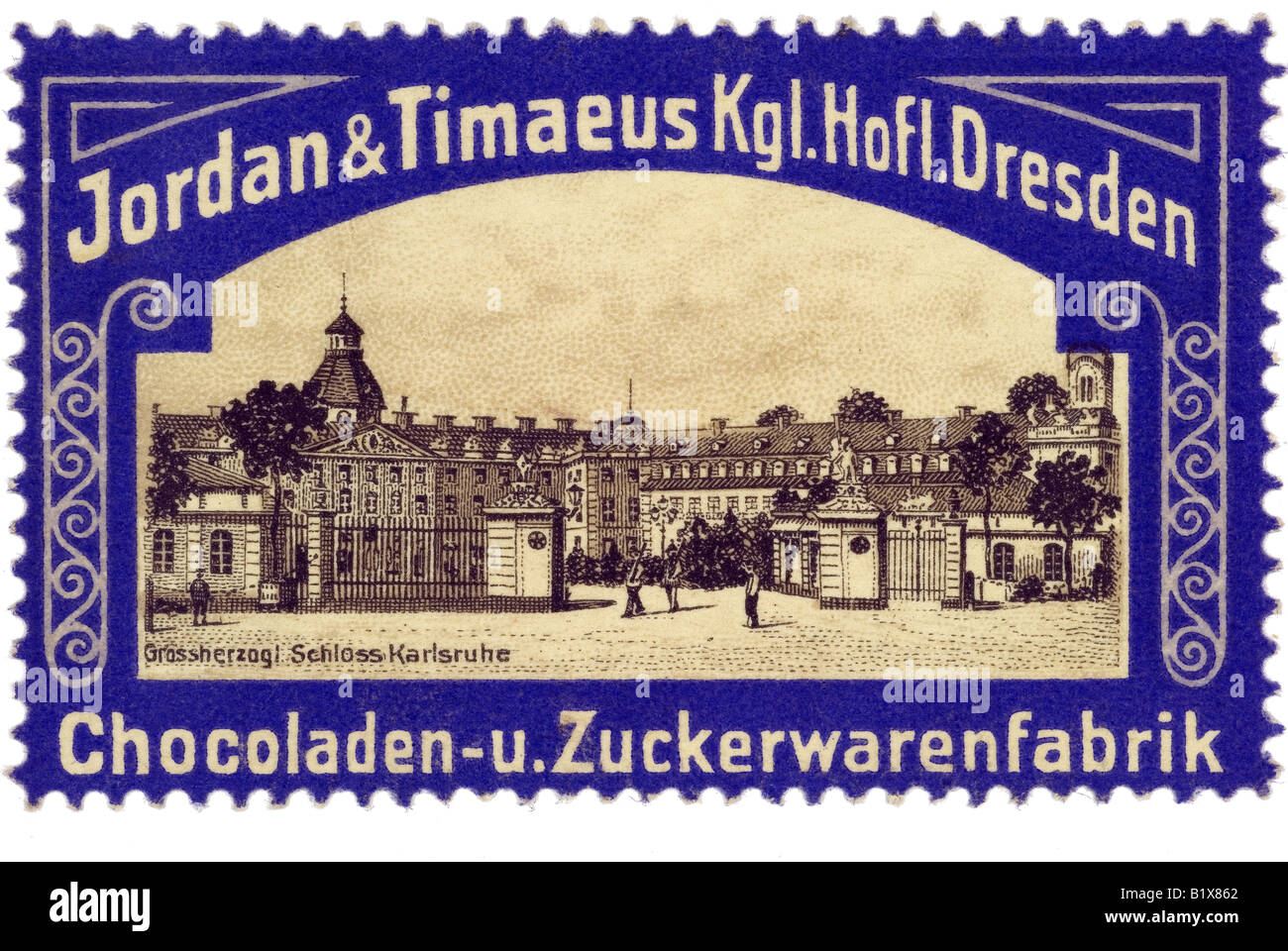 Timbro di trading dolci Giordania Timeo Kgl Hofl Dresden Chololaden u Zuckerwarenfabrik Foto Stock