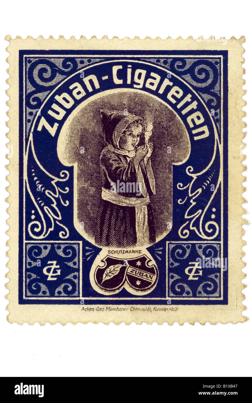 Timbro di trading sigarette Zigaretten Zuban Foto Stock