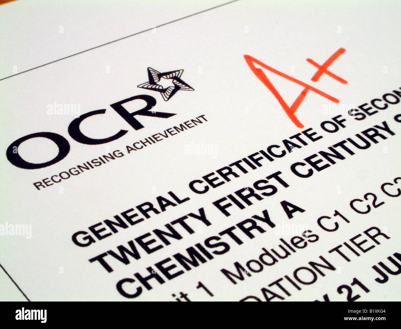 GCSE Science carta contrassegnati con A+ Foto Stock