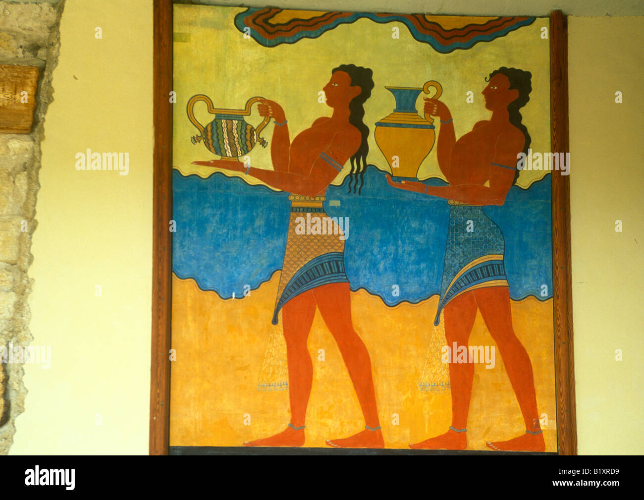 Pittura ad affresco presso il Palazzo di Cnosso, isola di Creta, Grecia Foto Stock