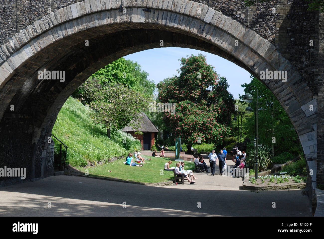 Giardini presso il Museo del Castello, Norwich Foto Stock