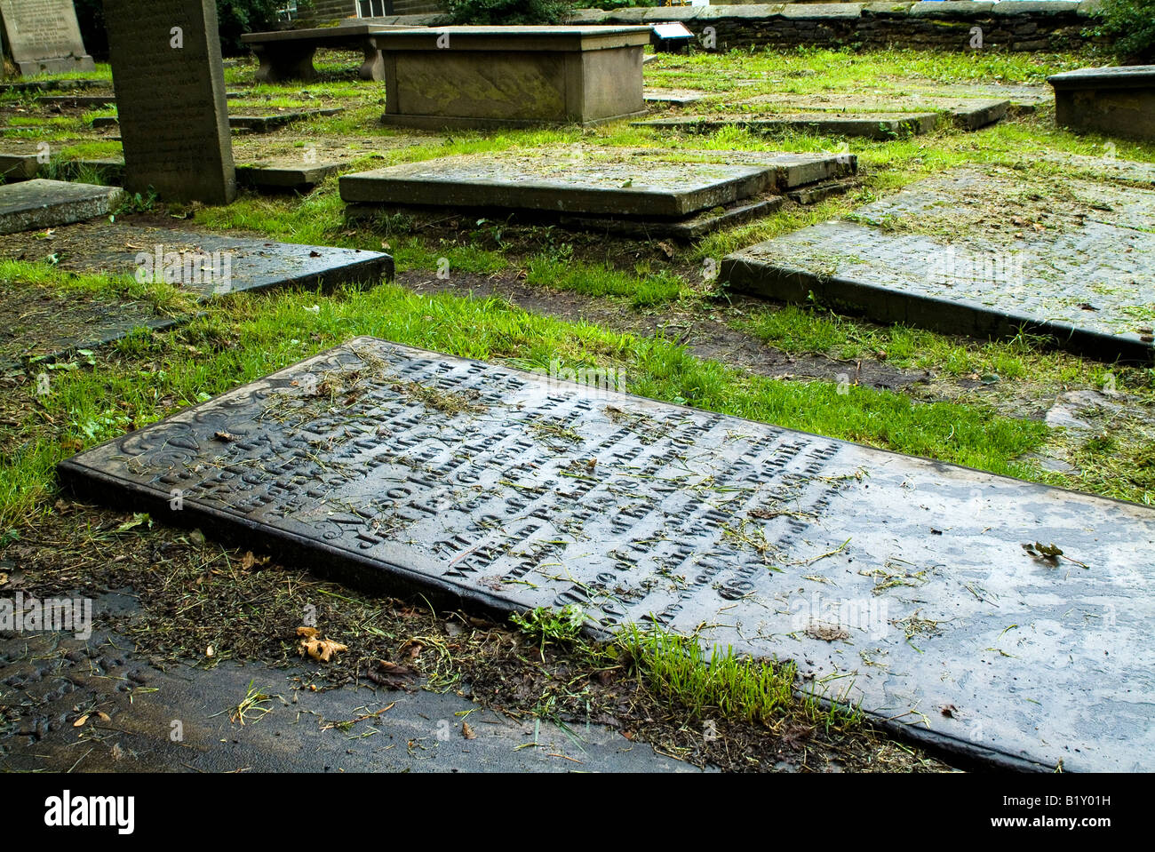 Il cimitero, Haworth, West Yorkshire, Inghilterra, Regno Unito. Foto Stock