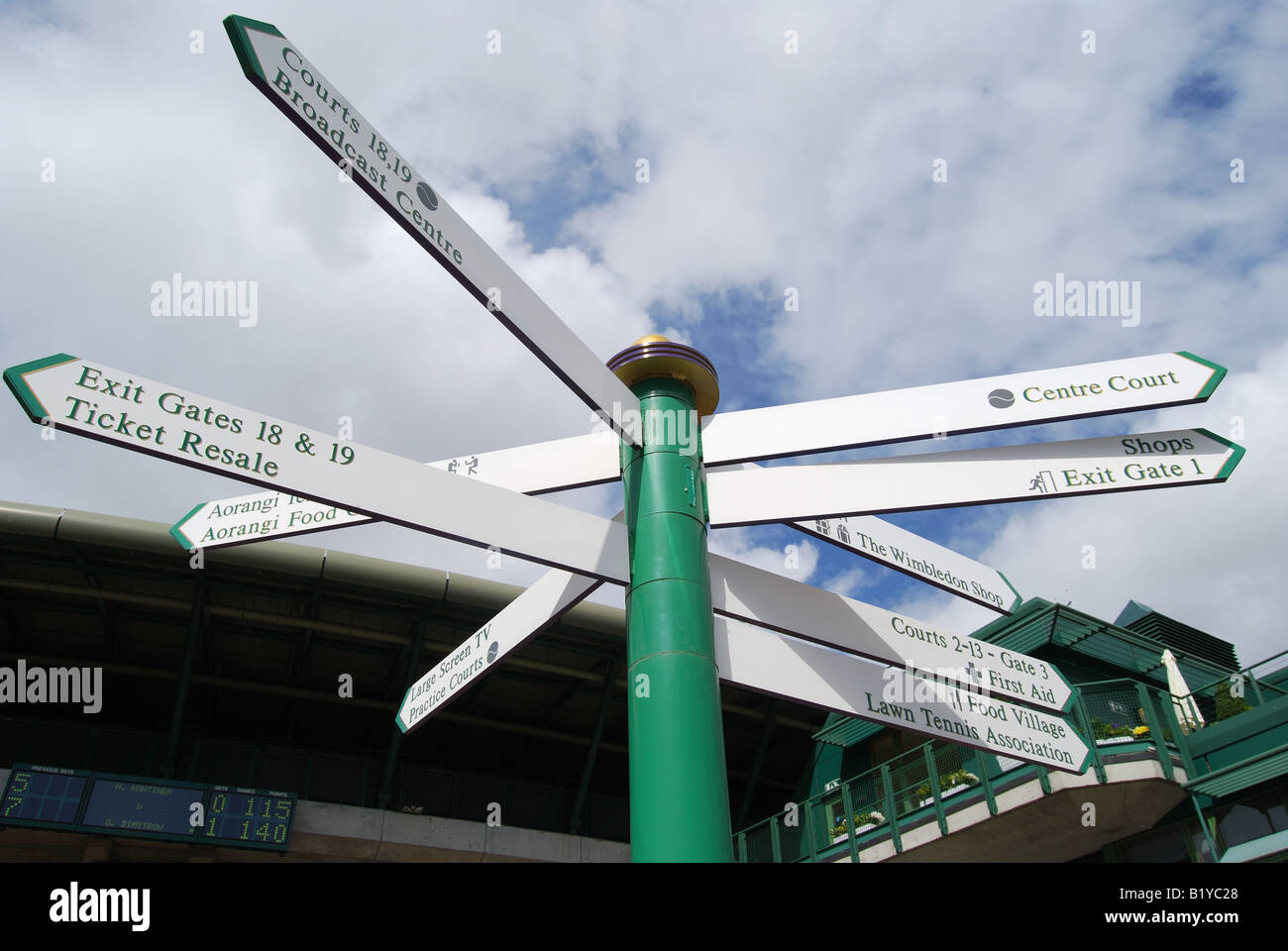 Fingerpost al Championships, Wimbledon, Merton Borough, Greater London, Inghilterra, Regno Unito Foto Stock