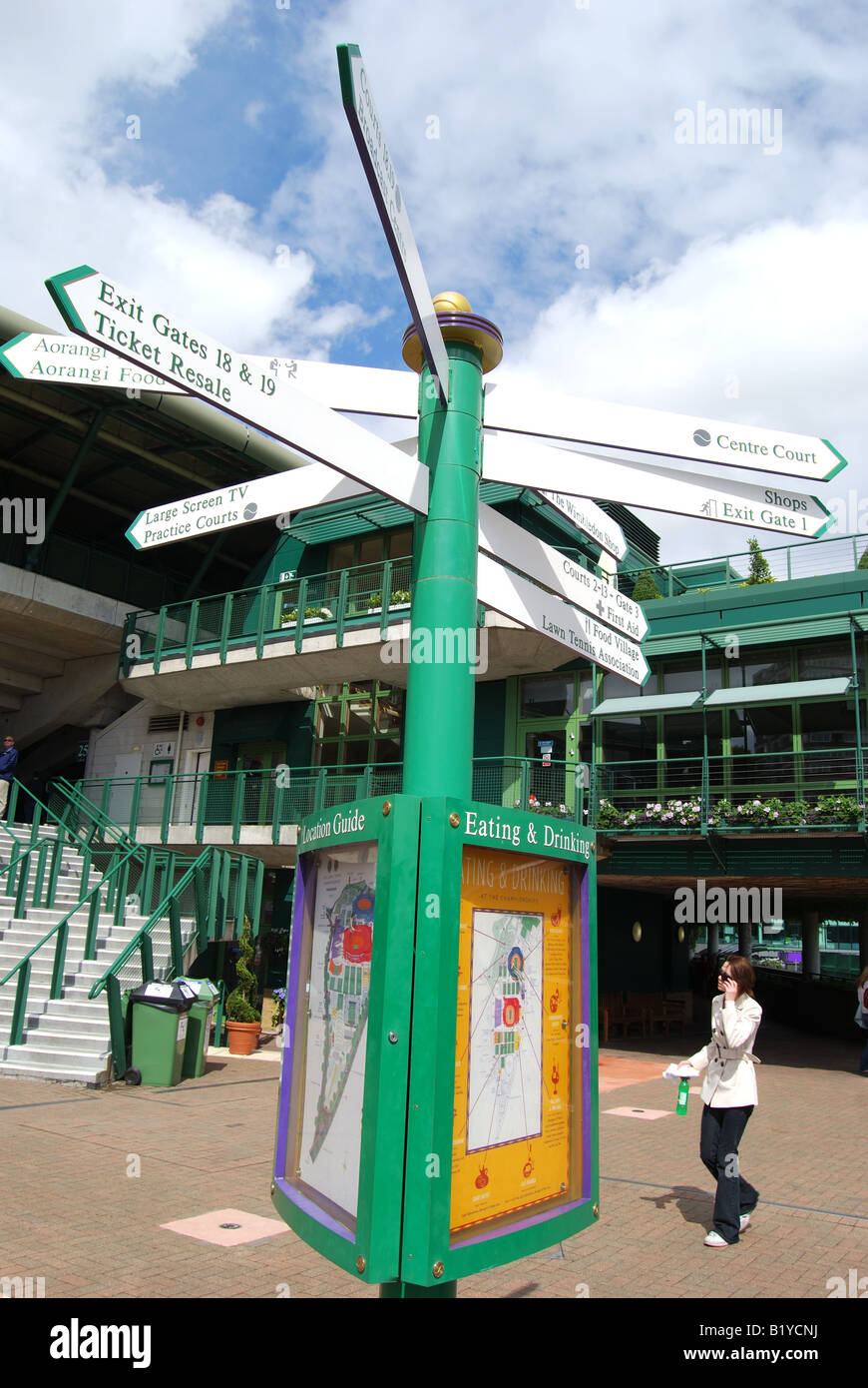 Fingerpost al Championships, Wimbledon, Merton Borough, Greater London, Inghilterra, Regno Unito Foto Stock