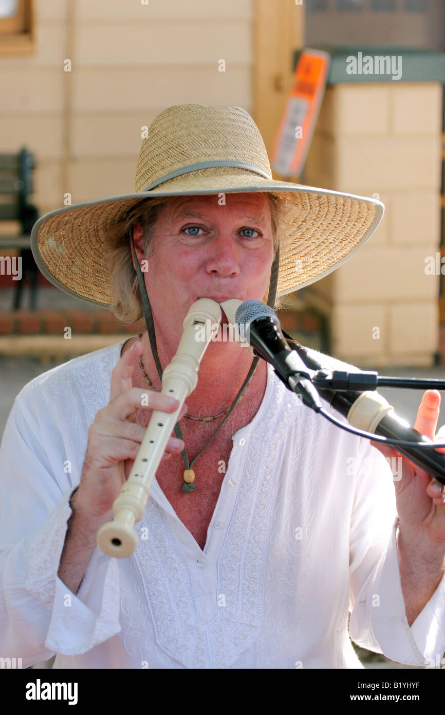 Musicista di eseguire in una mostra d'arte in Lago di Dora Florida. Per solo uso editoriale. Foto Stock