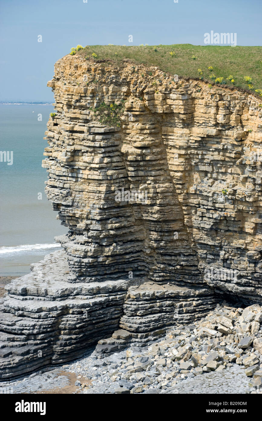 Scogliere calcaree, Nash punto, Vale of Glamorgan, Wales, Regno Unito Foto Stock