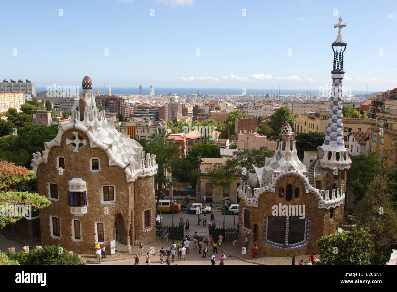 Parc Guell, opera del famoso architetto Antoni Gaudi, Barcelona, Spagna. Foto Stock