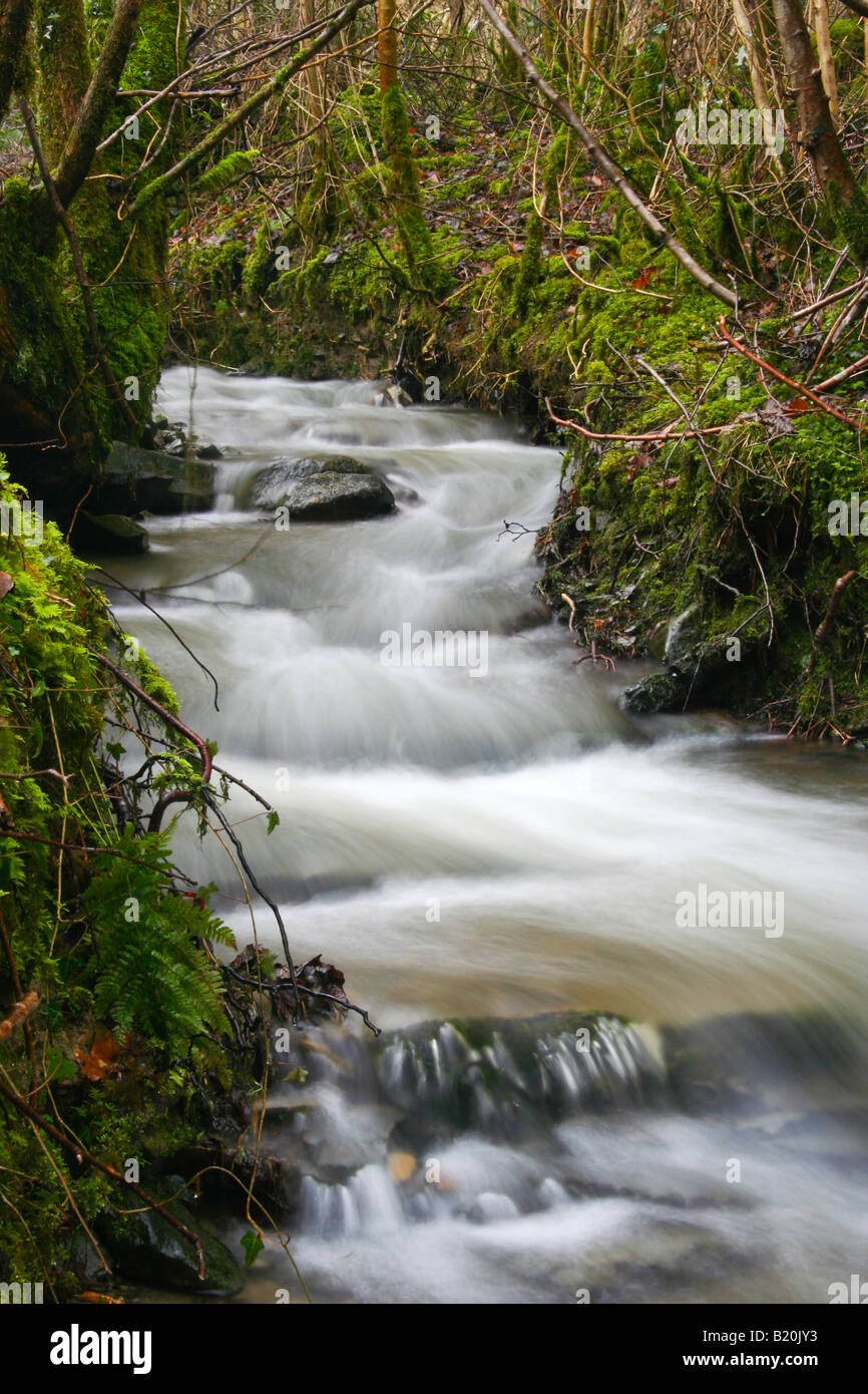 Acqua che scorre in un fiume nel Galles del Nord Foto Stock