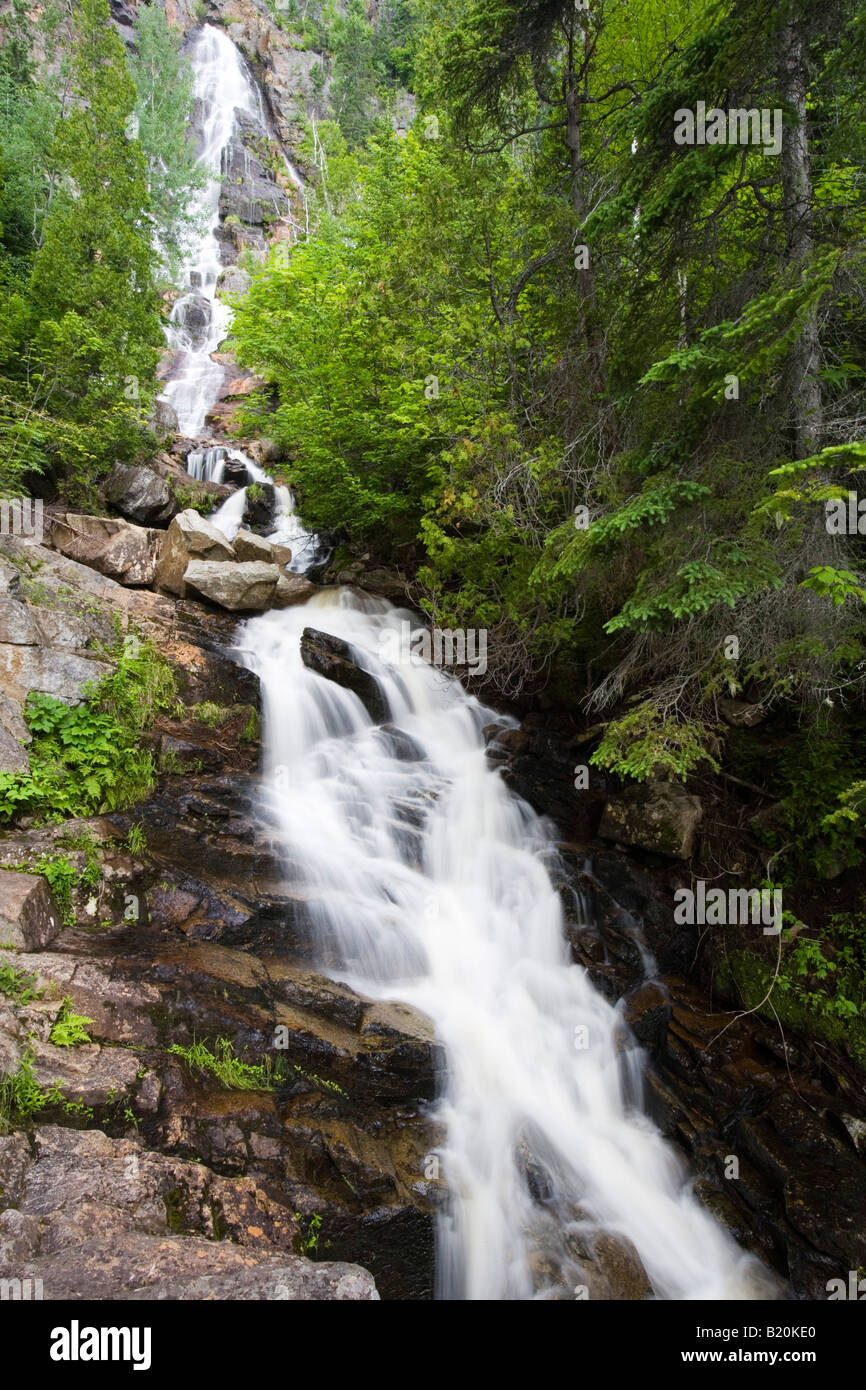 Grosse scivolo (Big Falls) in l'Anse St. Jean in Saugenay River Valley. Quebec, Canada. Foto Stock
