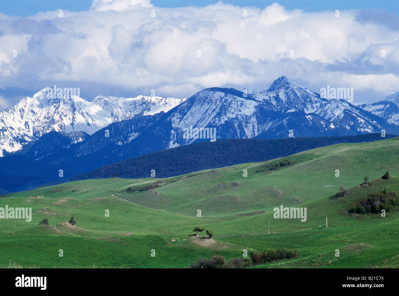 Bridger montagne chiamato con il nome di Jim Bridger lungo la Bozeman Pass sul Bozeman Trail nel Montana. Fotografia Foto Stock