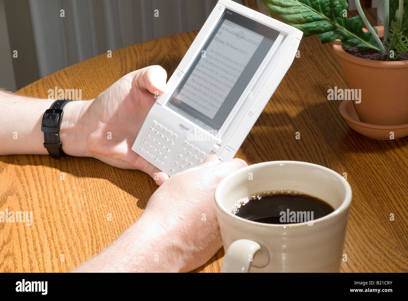La lettura di James Joyce Ulisse su Kindle eReader Foto Stock