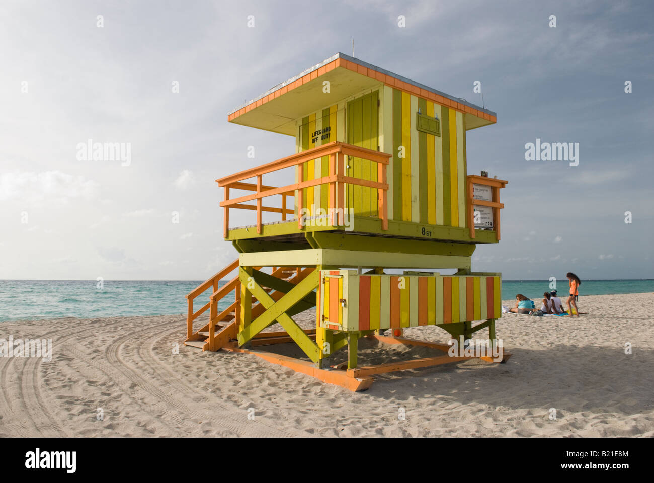 Bagnino colorati capanna a Miami Beach in Florida Foto Stock