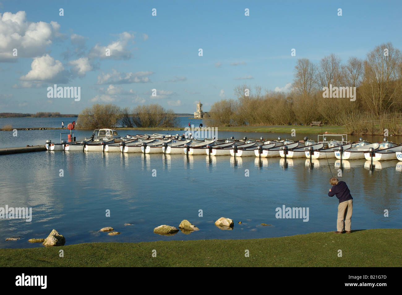 Barche da pesca a noleggio, Normanton, Rutland acqua, England, Regno Unito Foto Stock