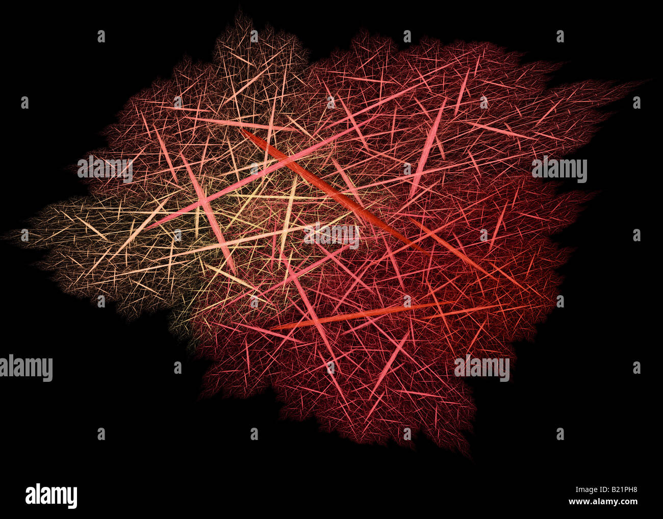 Abstract frattale di interpenetrating spicole reso principalmente nei toni del rosso Foto Stock