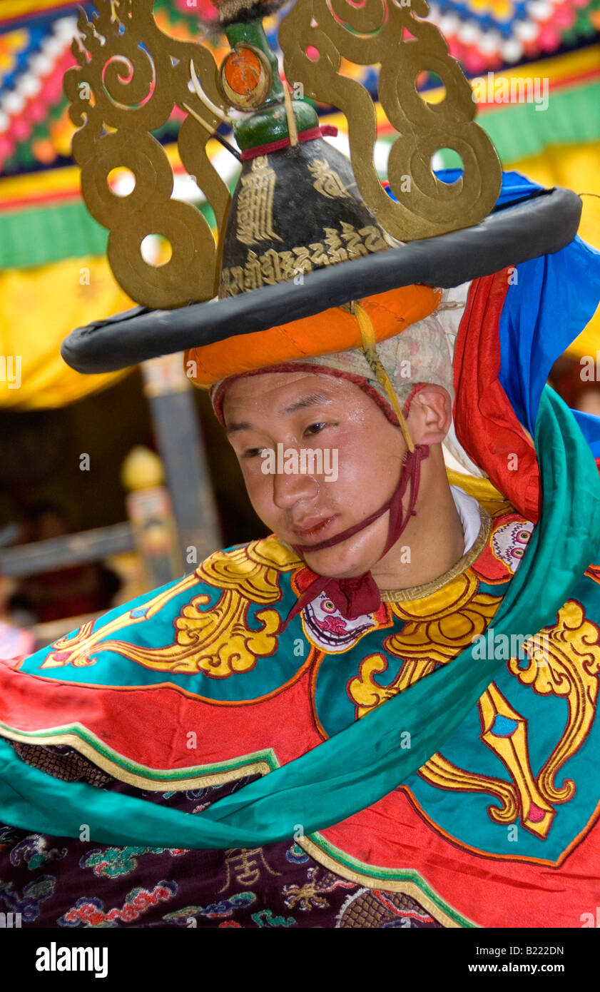 La danza dei Black Hats (Shanag) a paro Tsechu (festival), Bhutan Foto Stock