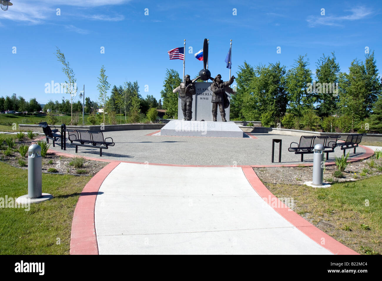 Alaska Siberia II Guerra Mondiale / Lend Lease statua memorial - Fairbanks, Alaska, STATI UNITI D'AMERICA Foto Stock